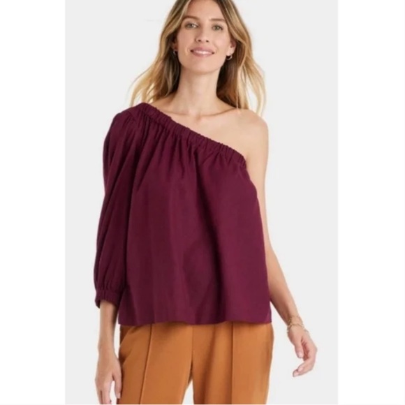 One Sleeve Burgundy Blouse - Picture 1 of 2